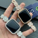 بند اپل واچ نگین دار طرح گل