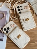 قاب موبایل آیفون بندزنجیری بلند بالشتی پروانه ای جاکارتی دار