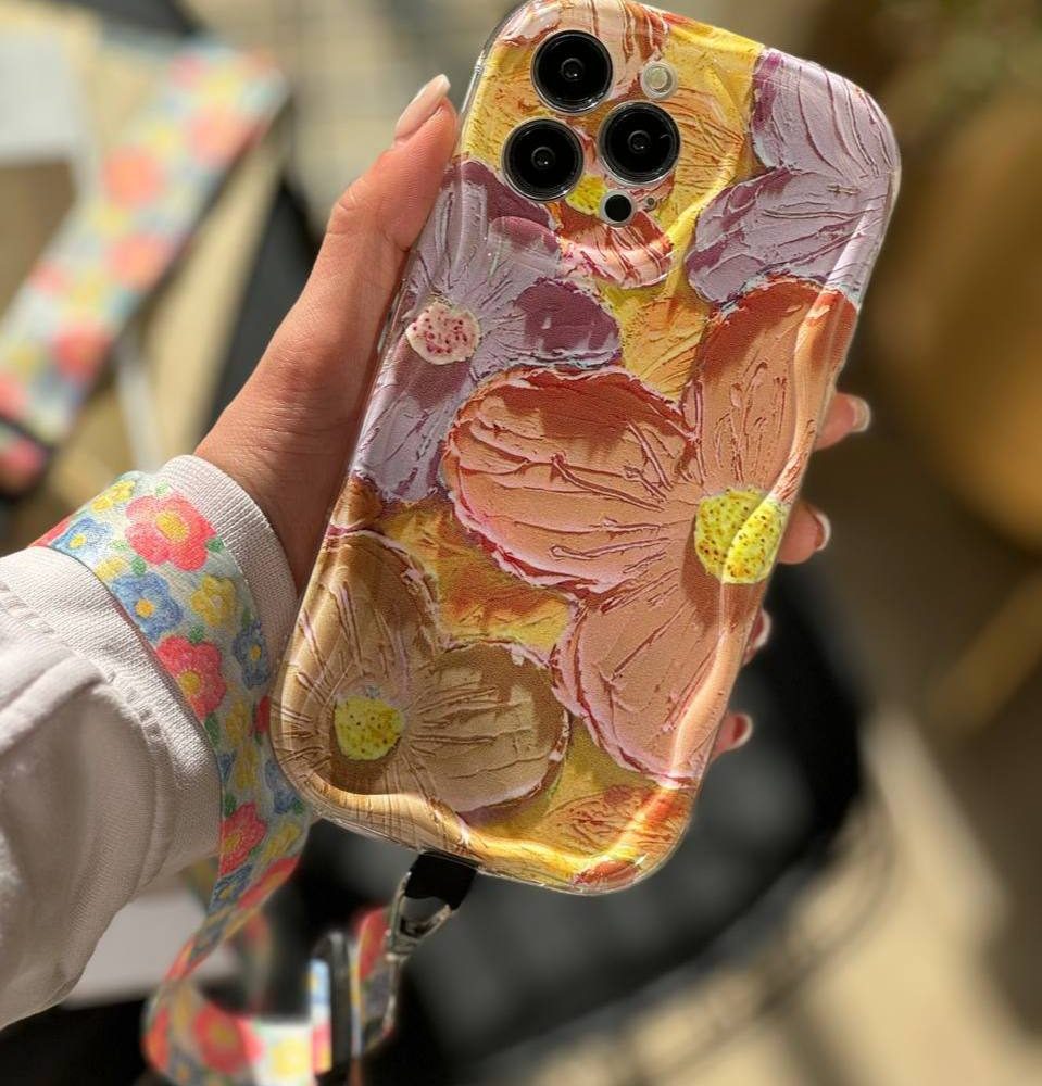 قاب باغ گل آبرنگی نارنجی با بند