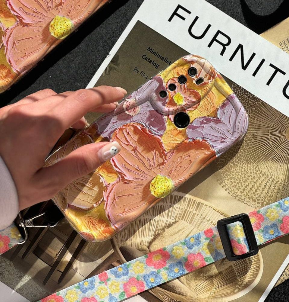 قاب باغ گل آبرنگی نارنجی با بند