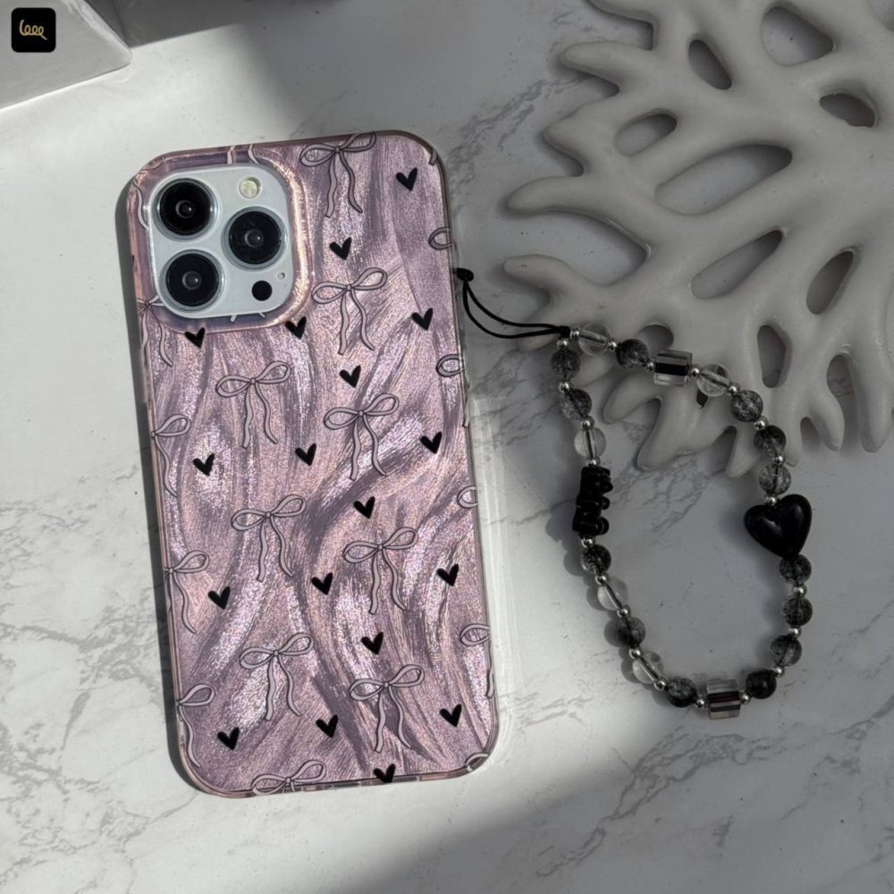 قاب موج قلب صورتی با آویز