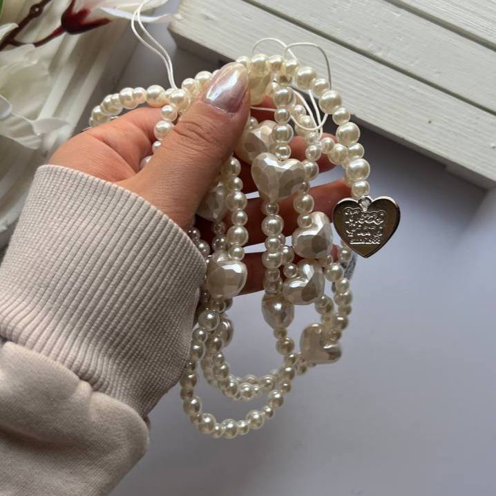 بند آویز مروارید و قلب نقره ای