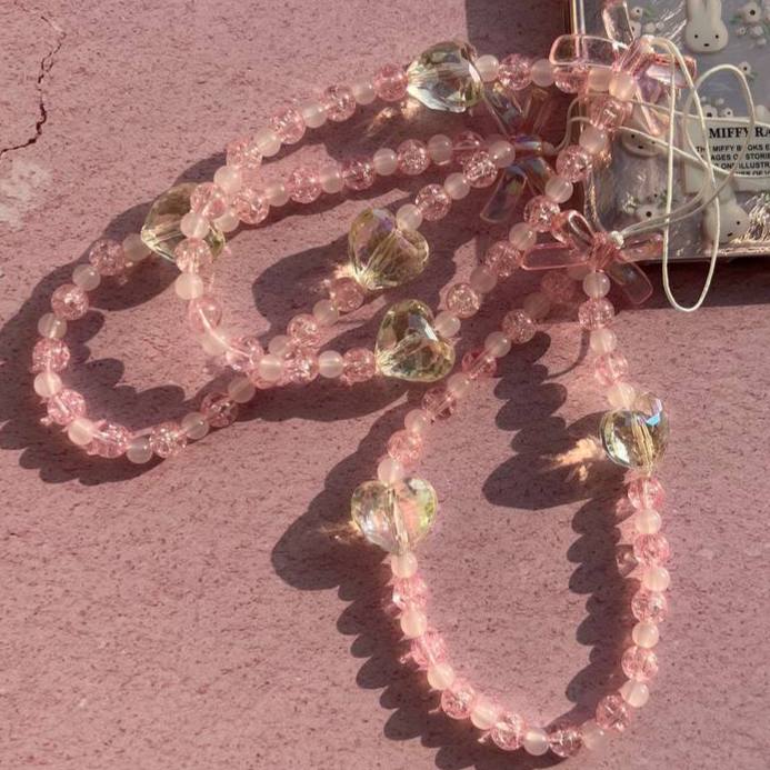 آویز قلب و مروارید صورتی